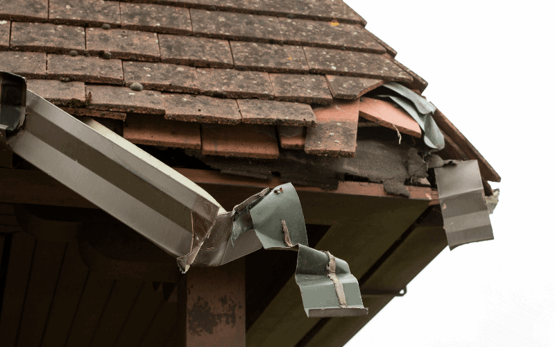gutter and roof after storm damage